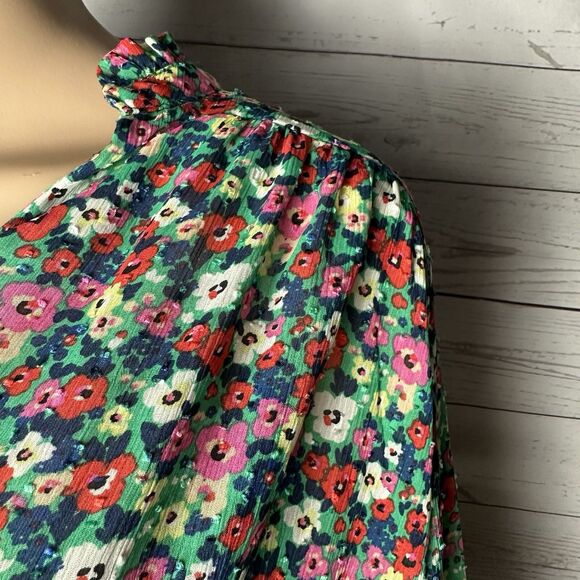 Rachel Zoe Blouse Semi-Sheer Colorful Floral Print - Picture 4 of 14